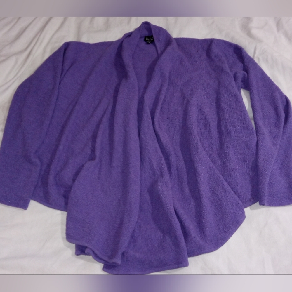 π EILEEN FISHER OPEN FRONT CARDIGAN SWEATER WATERFALL PURPLE KNIT SIZE M - Picture 1 of 6